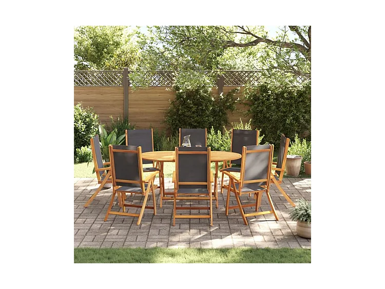 Ensemble à manger de jardin 9pcs bois d'acacia solide textilène