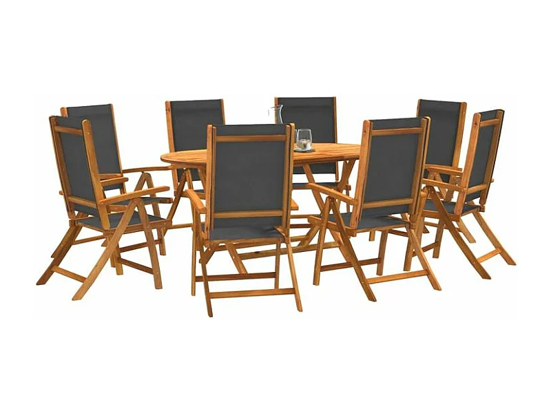 Ensemble à manger de jardin 9pcs bois d'acacia solide textilène