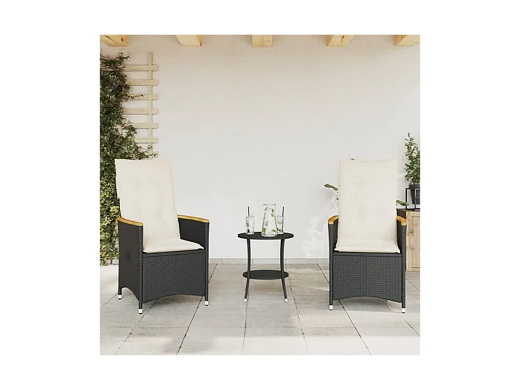 Ensemble de bistro 3 pcs avec coussins noir résine tressée