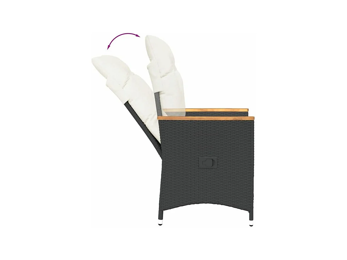 Ensemble de bistro 3 pcs avec coussins noir résine tressée