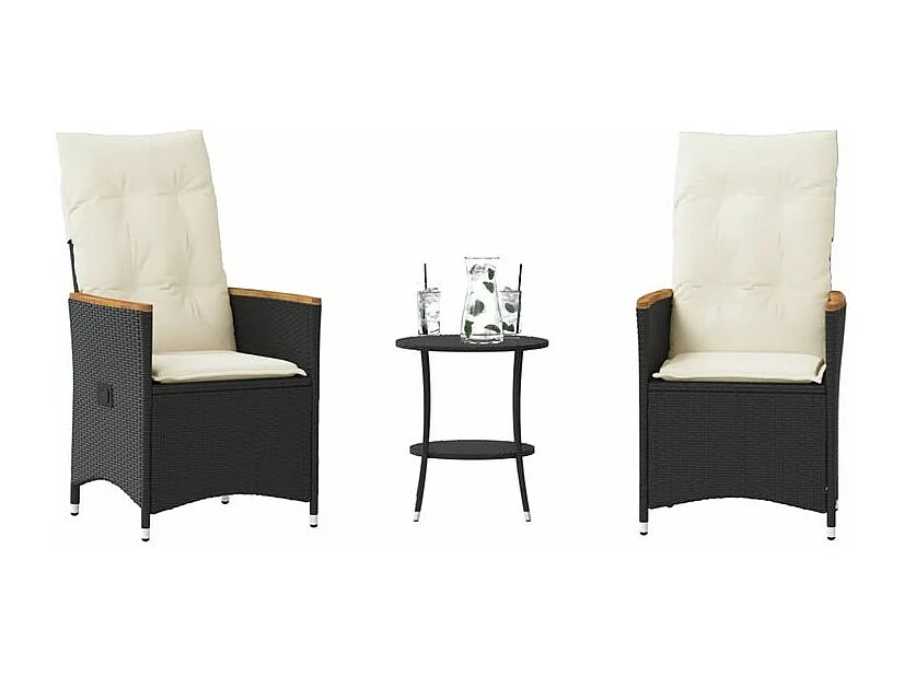 Ensemble de bistro 3 pcs avec coussins noir résine tressée