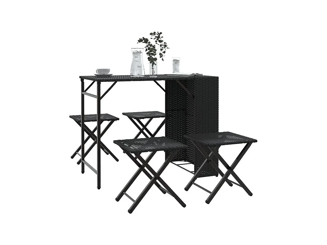 Ensemble à manger de jardin 5 pcs pliable noir résine tressée
