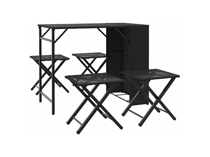 Ensemble à manger de jardin 5 pcs pliable noir résine tressée