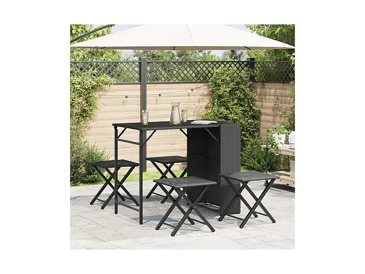Ensemble à manger de jardin 5 pcs pliable noir résine tressée