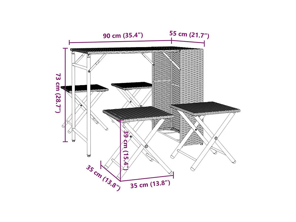 Ensemble à manger de jardin 5 pcs pliable noir résine tressée