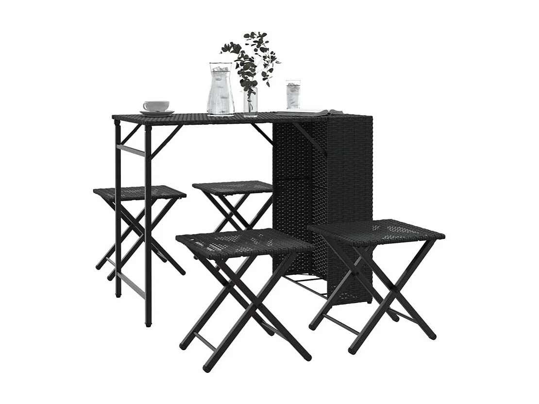 Ensemble à manger de jardin 5 pcs pliable noir résine tressée