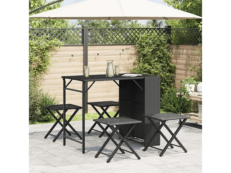 Ensemble à manger de jardin 5 pcs pliable noir résine tressée