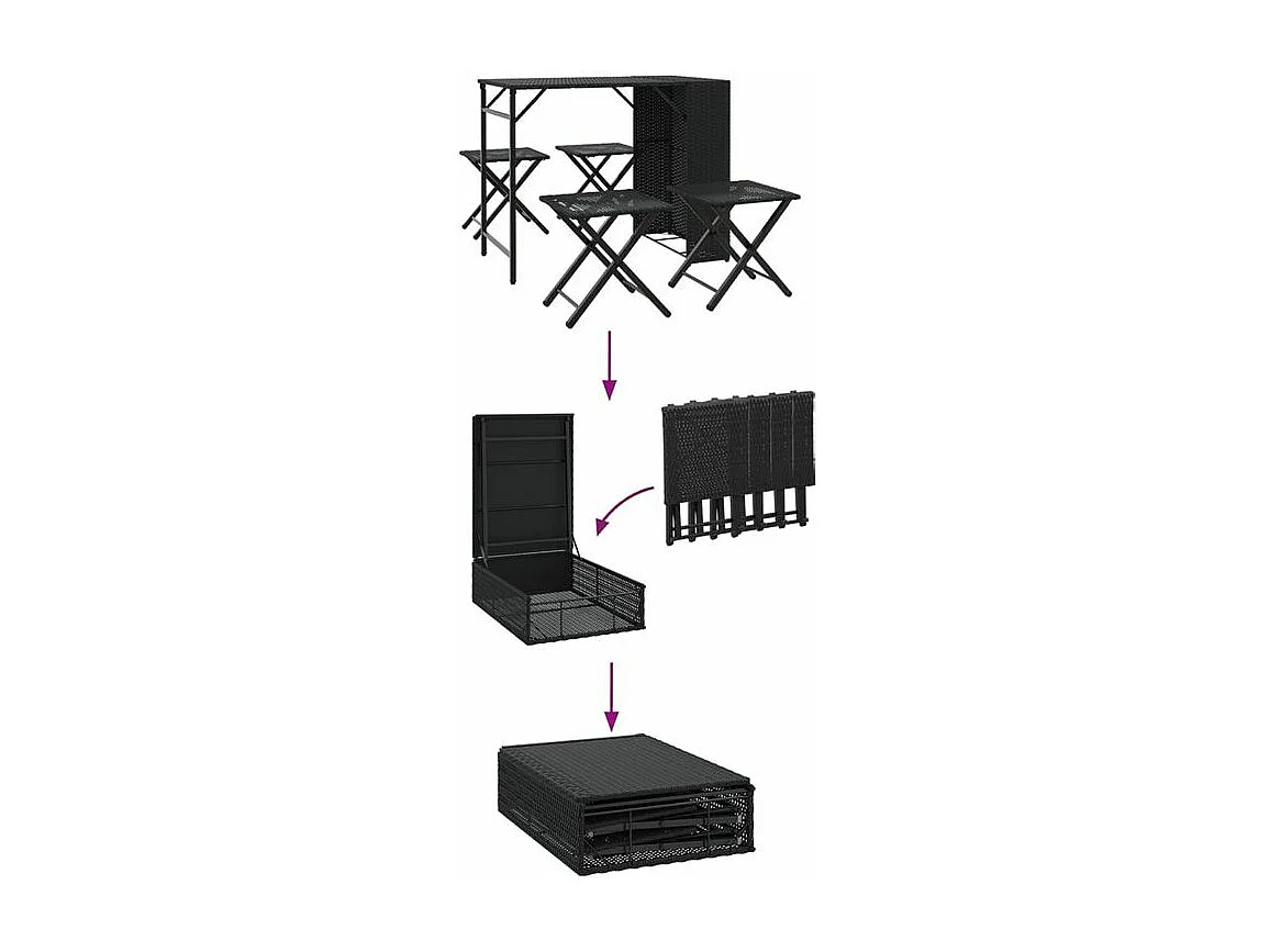 Ensemble à manger de jardin 5 pcs pliable noir résine tressée