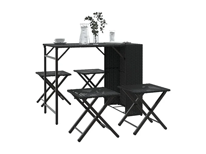 Ensemble à manger de jardin 5 pcs pliable noir résine tressée