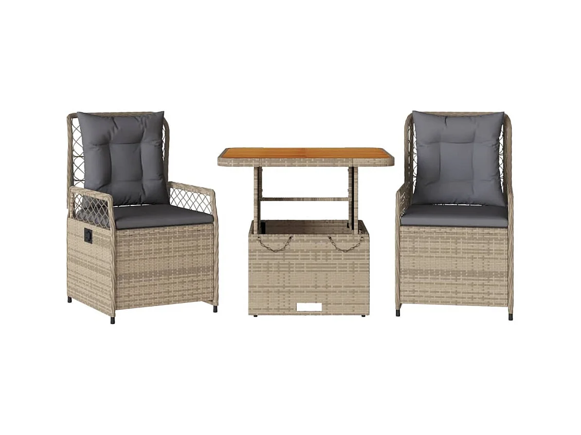 Ensemble à manger de jardin et coussins 3 pcs Beige poly rotin