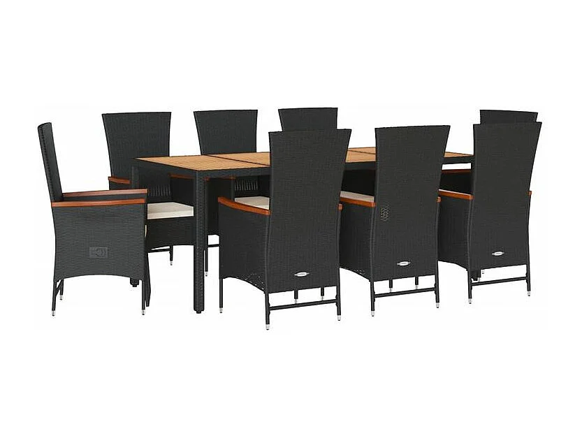 Ensemble à manger de jardin 9pcs coussins noir résine tressée