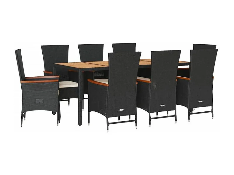 Ensemble à manger de jardin 9pcs coussins noir résine tressée