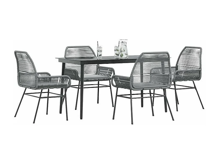 Ensemble à manger jardin coussins 5 pcs gris poly rotin verre