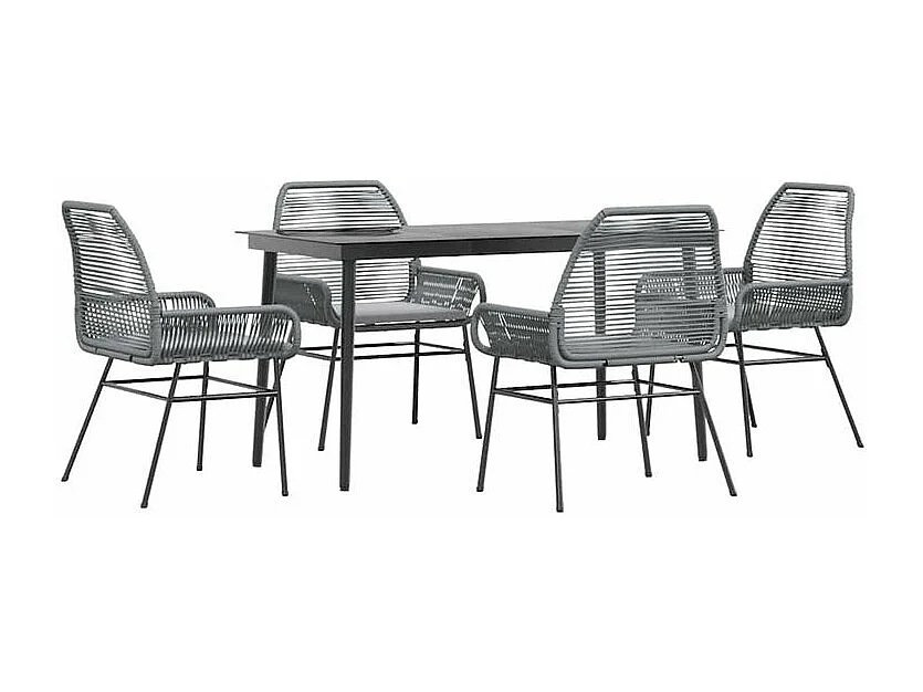 Ensemble à manger jardin coussins 5 pcs gris poly rotin verre