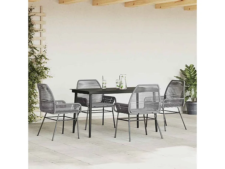 Ensemble à manger jardin coussins 5 pcs gris poly rotin verre