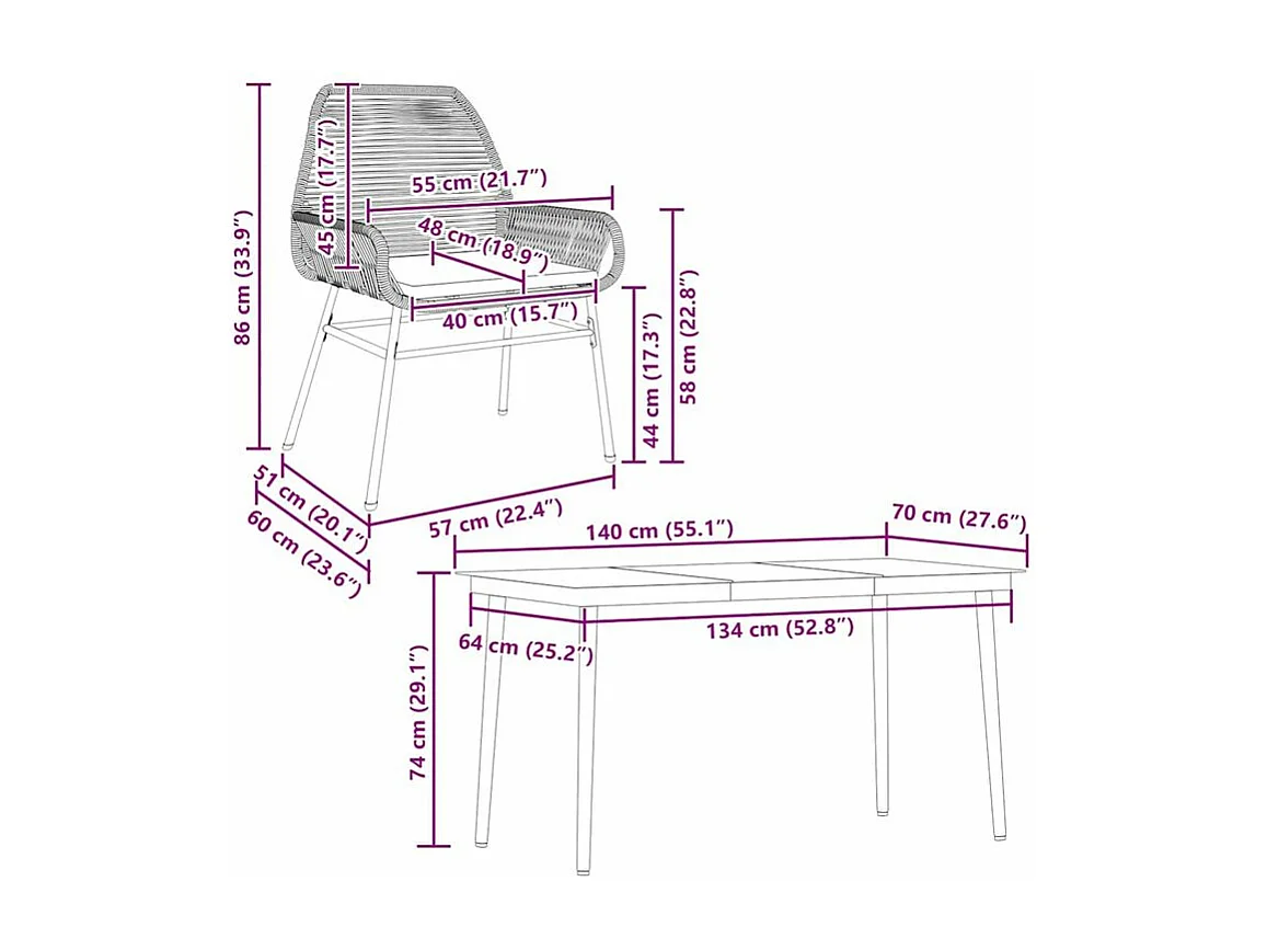 Ensemble à manger jardin coussins 5 pcs gris poly rotin verre