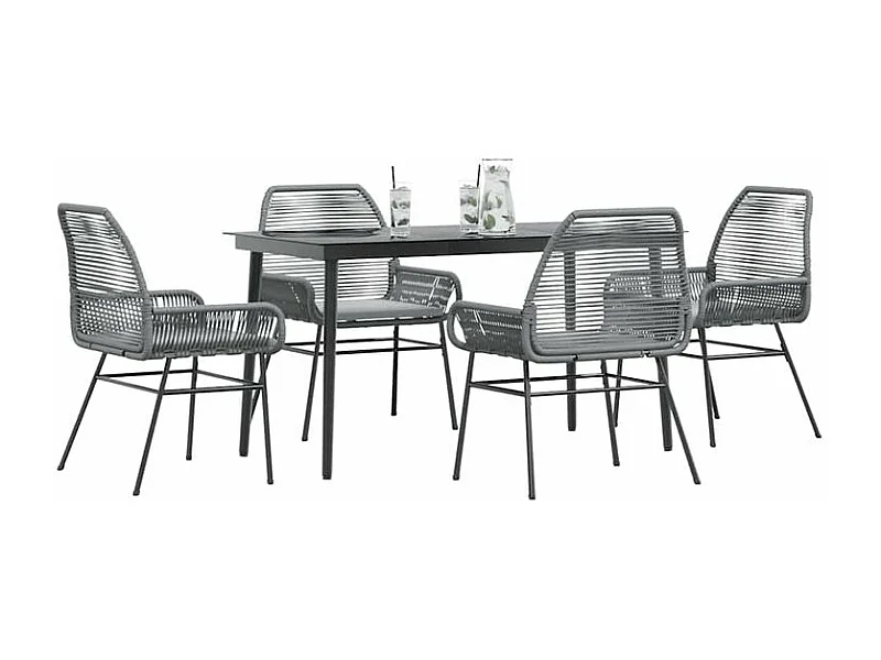 Ensemble à manger jardin coussins 5 pcs gris poly rotin verre