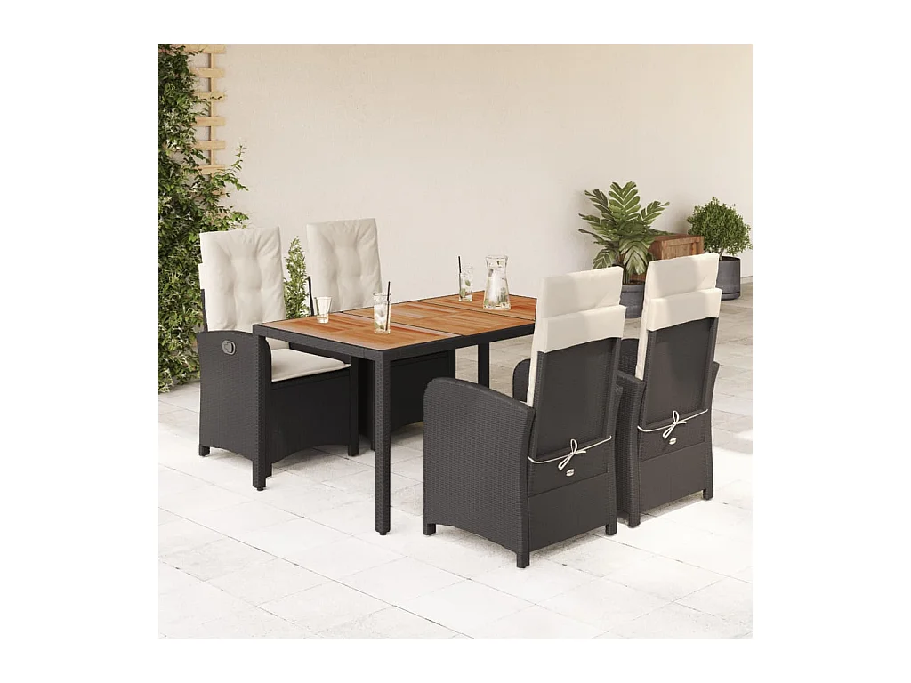 Ensemble à manger de jardin coussins 5pcs Noir Résine tressée