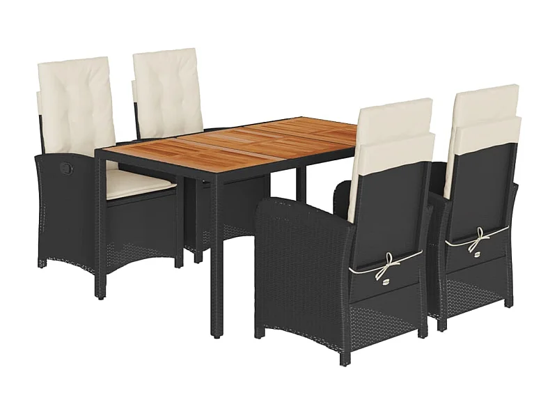 Ensemble à manger de jardin coussins 5pcs Noir Résine tressée