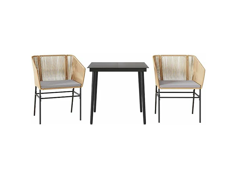 Ensemble à manger jardin coussins 3pcs marron poly rotin verre