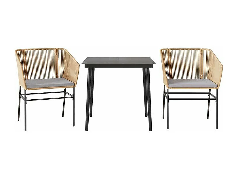 Ensemble à manger jardin coussins 3pcs marron poly rotin verre