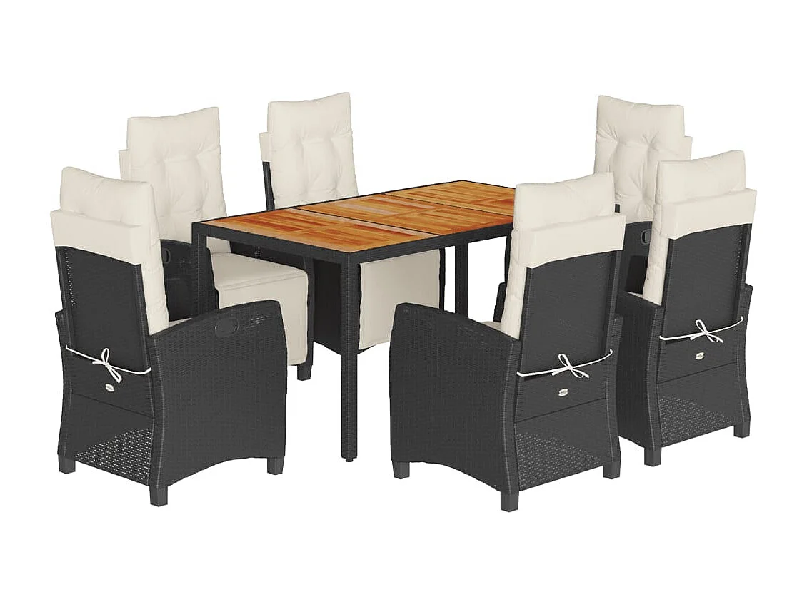 Ensemble à manger de jardin coussins 7pcs Noir Résine tressée