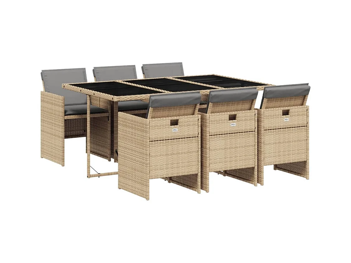 Ensemble à manger de jardin coussins 7 pcs mélange beige rotin