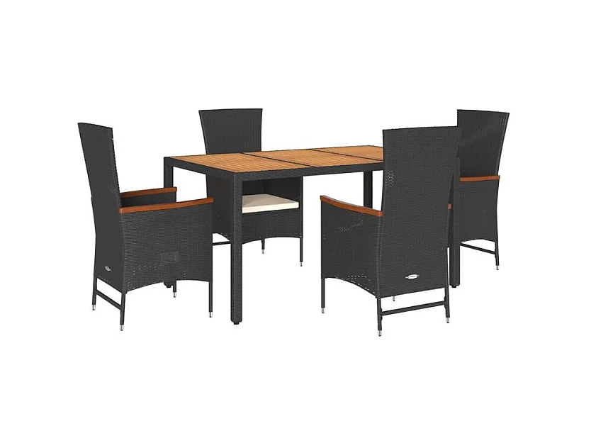 Ensemble à manger de jardin coussins 5pcs Noir Résine tressée