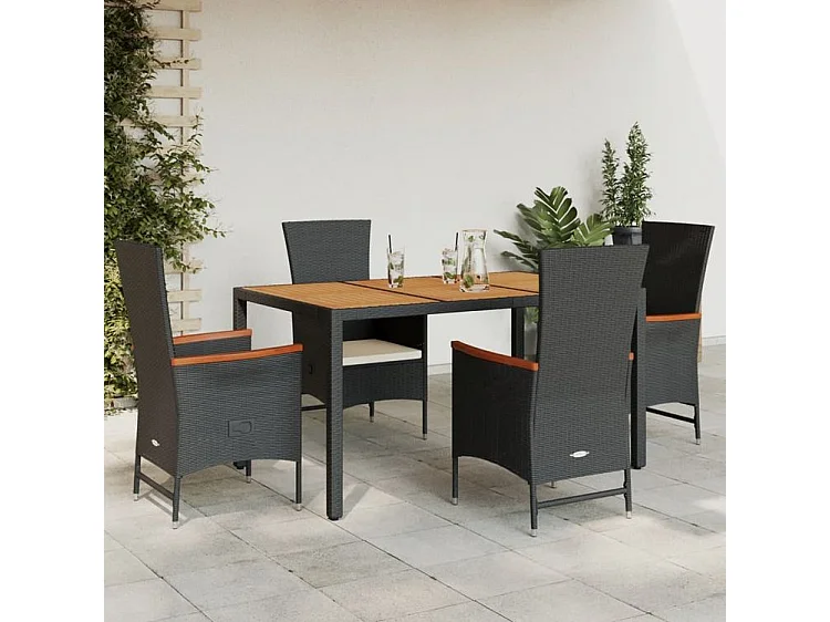 Ensemble à manger de jardin coussins 5pcs Noir Résine tressée