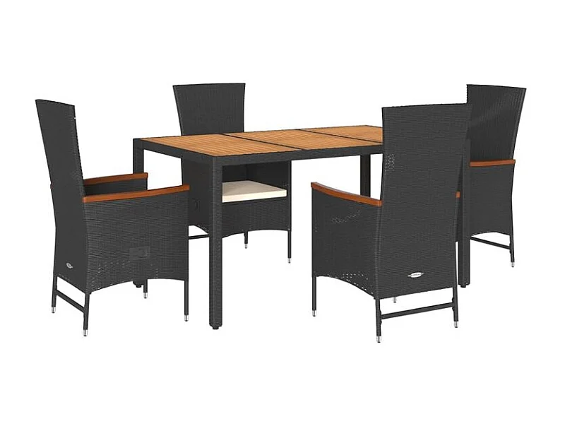 Ensemble à manger de jardin coussins 5pcs Noir Résine tressée