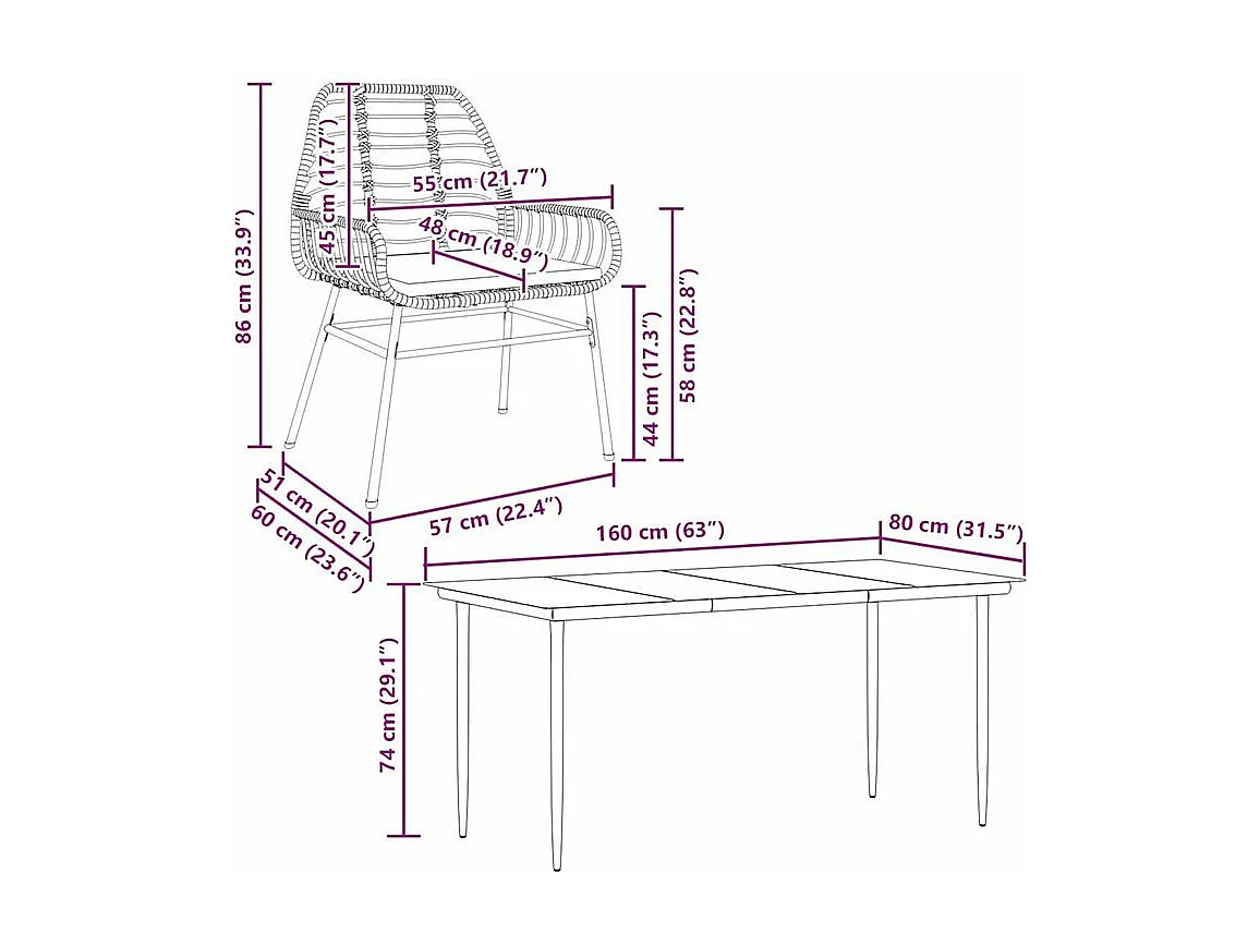 Ensemble à manger de jardin coussins 7pcs noir poly rotin verre
