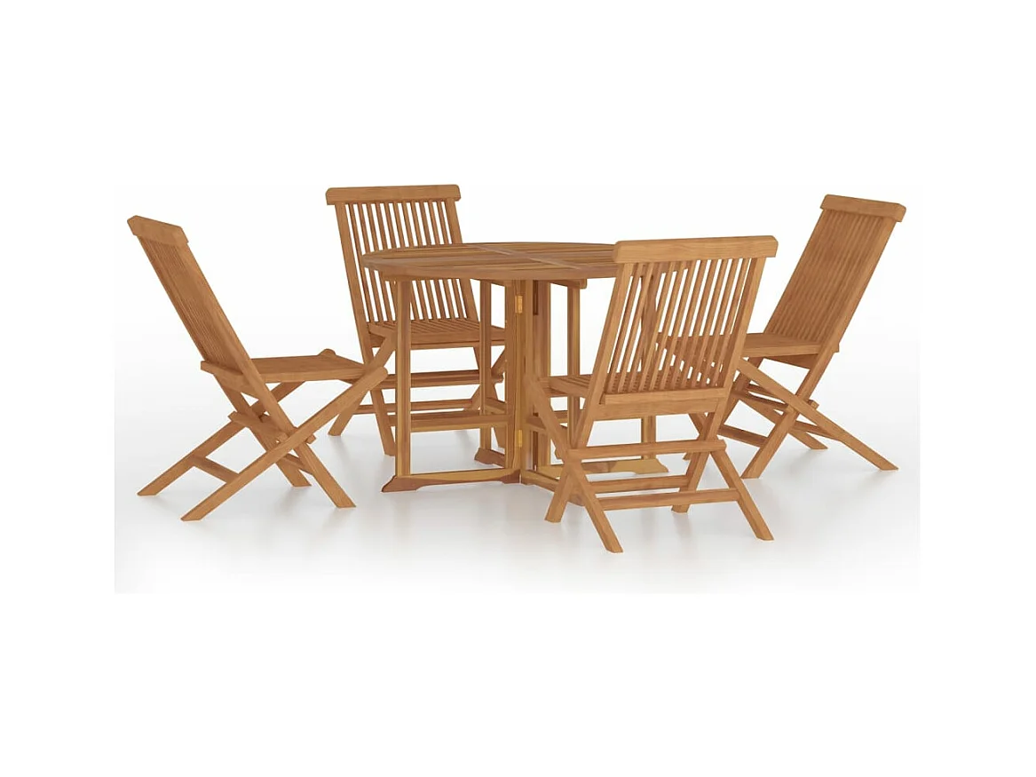 Mobilier à dîner d'extérieur pliable 5 pcs Bois solide de teck