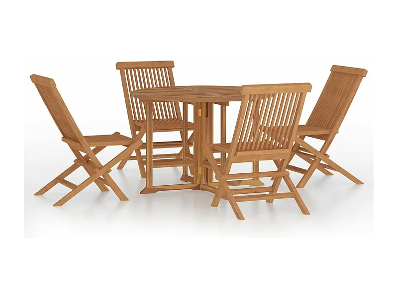 Mobilier à dîner d'extérieur pliable 5 pcs Bois solide de teck