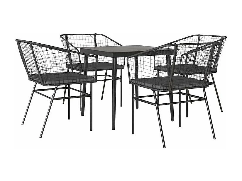 Ensemble à manger de jardin et coussins 5 pcs noir rotin verre
