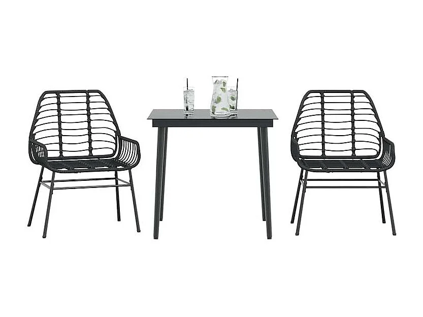 Ensemble à manger de jardin 3 pcs noir résine tressée verre