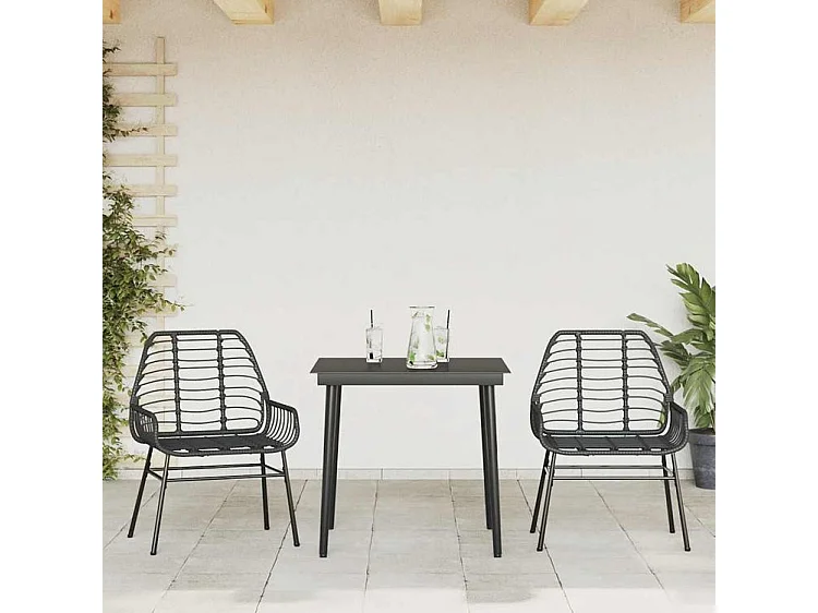 Ensemble à manger de jardin 3 pcs noir résine tressée verre
