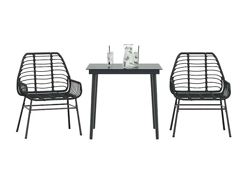Ensemble à manger de jardin 3 pcs noir résine tressée verre