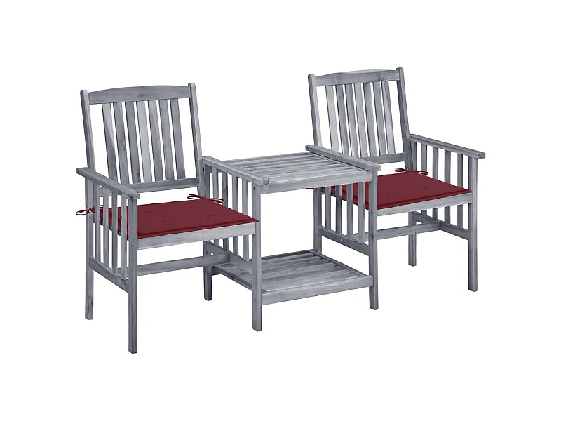 Chaises de jardin avec table à thé et coussins Acacia solide 46