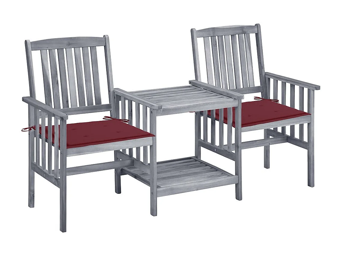Chaises de jardin avec table à thé et coussins Acacia solide 46