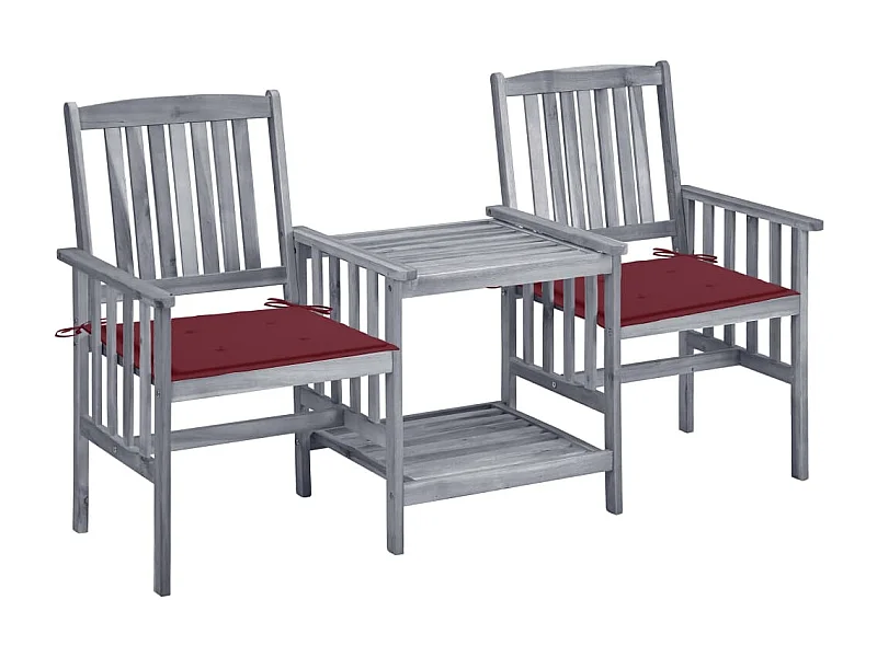 Chaises de jardin avec table à thé et coussins Acacia solide 46