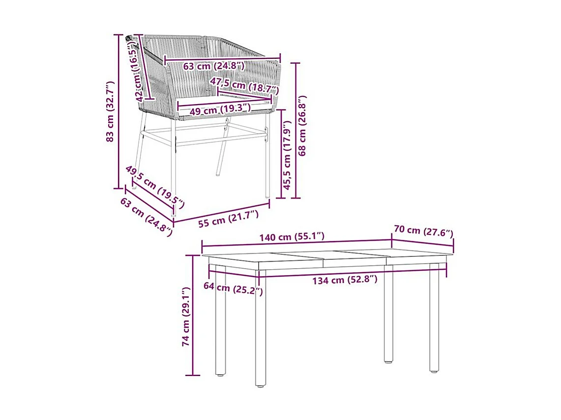 Ensemble à manger jardin coussins 5 pcs gris poly rotin verre