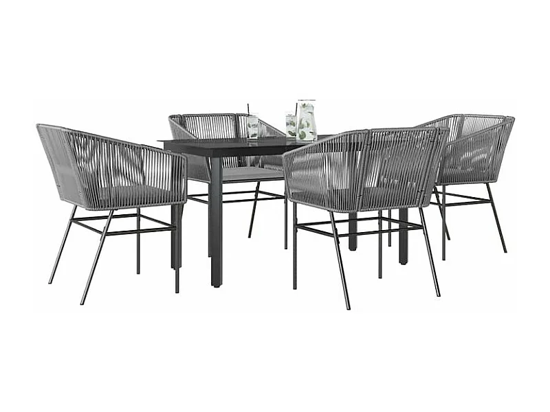 Ensemble à manger jardin coussins 5 pcs gris poly rotin verre