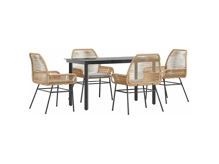 Ensemble à manger jardin coussins 5pcs marron poly rotin verre