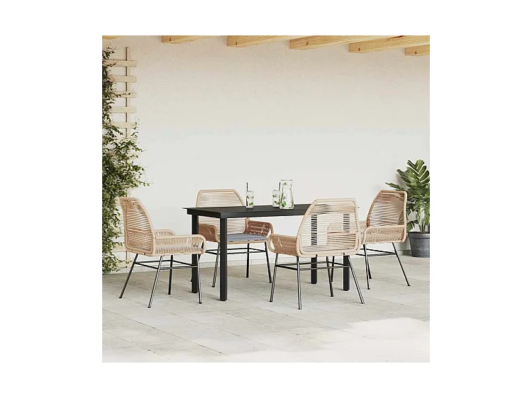 Ensemble à manger jardin coussins 5pcs marron poly rotin verre