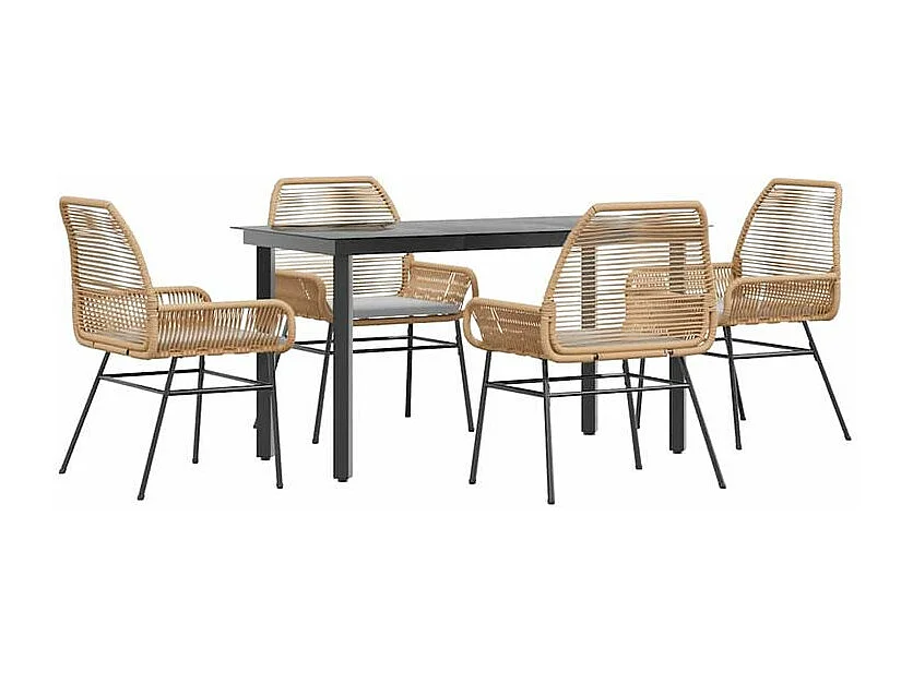 Ensemble à manger jardin coussins 5pcs marron poly rotin verre