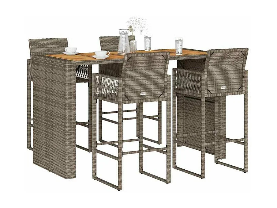 Ensemble de bar de jardin 5 pcs sans coussins gris poly rotin