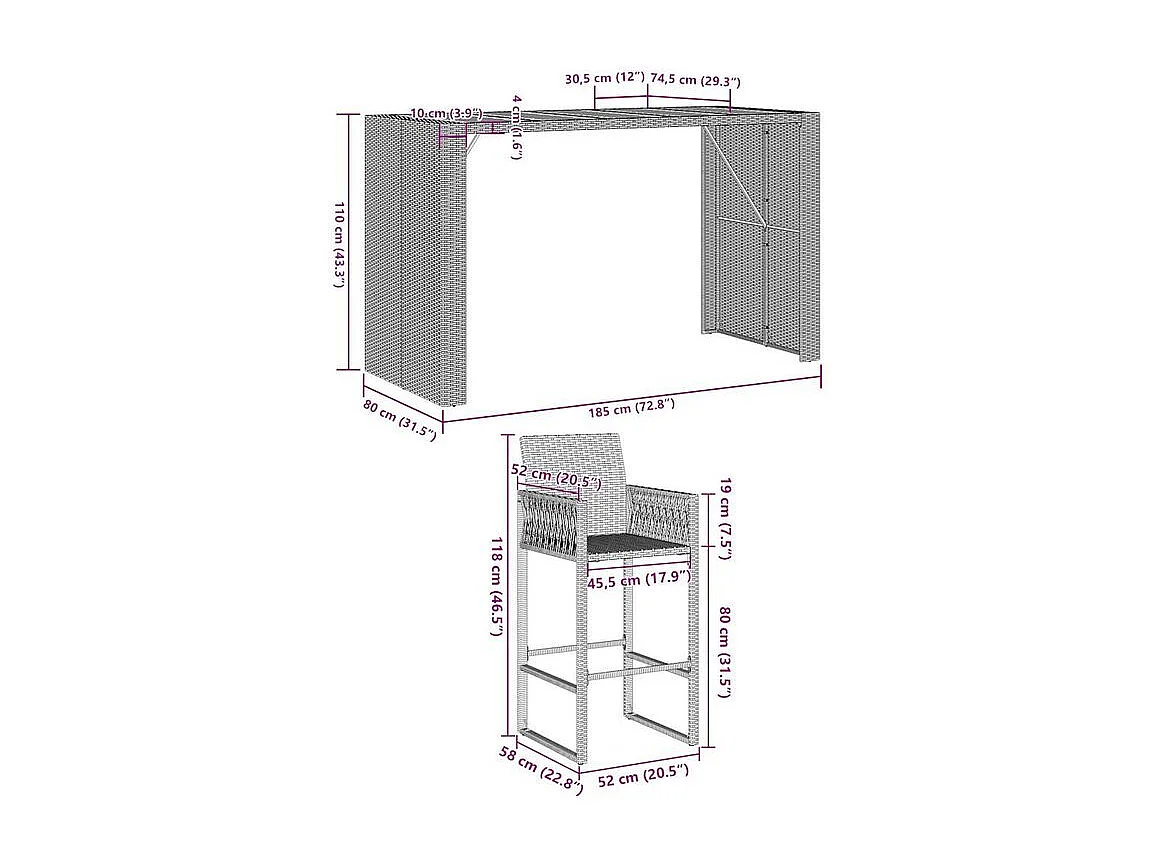 Ensemble de bar de jardin 5 pcs sans coussins gris poly rotin
