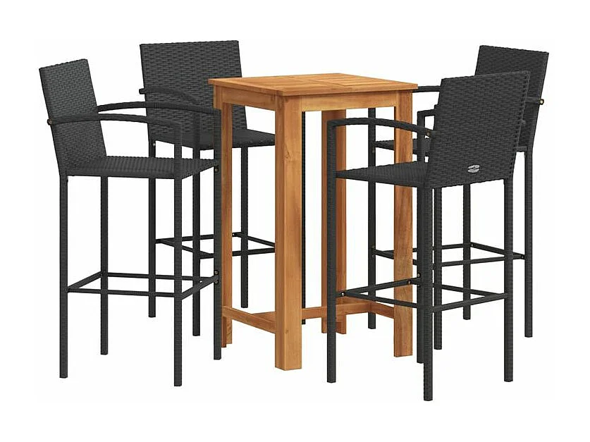 Ensemble de bar de jardin 5 pcs noir bois massif acacia rotin
