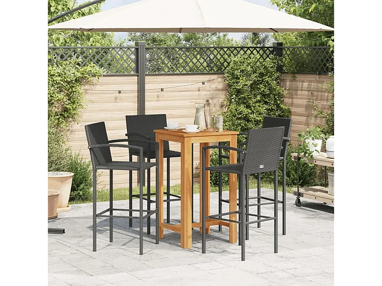 Ensemble de bar de jardin 5 pcs noir bois massif acacia rotin