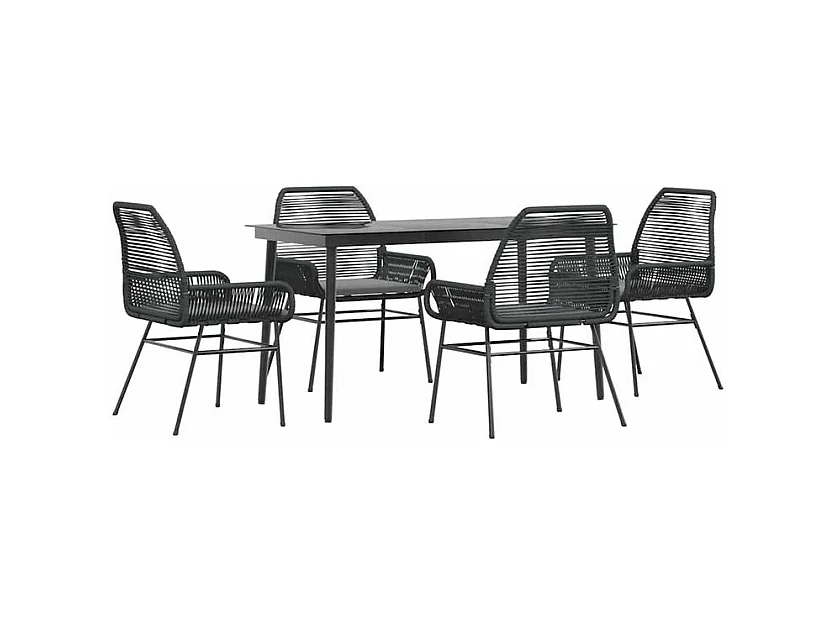 Ensemble à manger de jardin et coussins 5 pcs noir rotin verre
